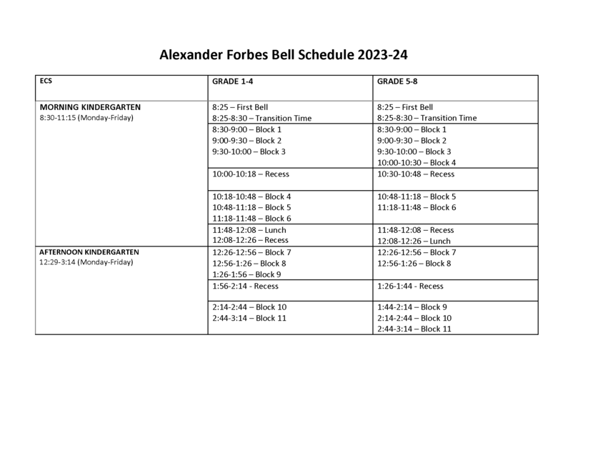 Image of bell schedule